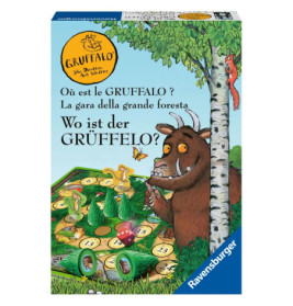 Spieleschachtel mit dem Grüffelo im Wald, Tieren und Spielfiguren, hergestellt von Ravensburger.