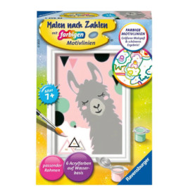 Ravensburger Malen nach Zahlen Glückliches Lama: Set mit Farben, Pinsel und Rahmen. Für Kinder ab 7 Jahren geeignet.