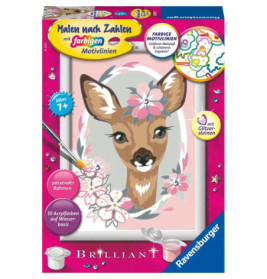 Malen-nach-Zahlen-Set mit Reh, Blumen und pinken Akzenten, ab 7 Jahren, Marke Ravensburger.