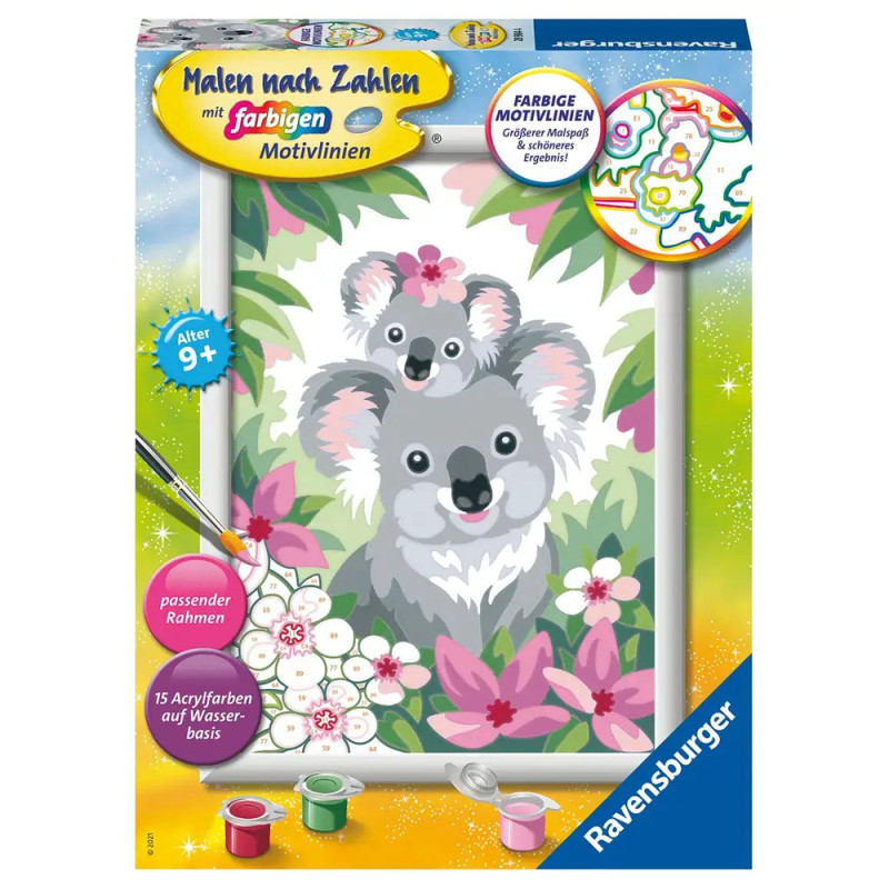 Malset mit zwei Koalas, Blumen und Farbtöpfen für Kinder ab 9 Jahren von Ravensburger.