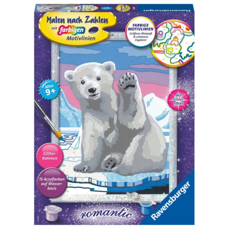 Malset mit Zahlen, Motiv Eisbär, incl. Farben und Pinsel, geeignet ab 9 Jahren.