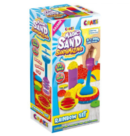 Craze Magic Sand Regenbogen Set: Buntes Sandspielzeug mit Werkzeugen und Formen für Kinder.
