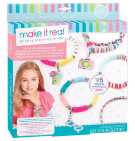 Bunte Bastelbox mit Perlenarmbändern, Charms und lächelndem Mädchen ab 8 Jahren auf der Verpackung.