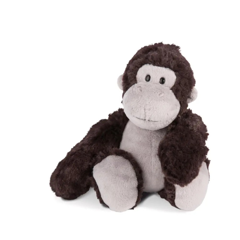 Ein Plüsch-Gorilla mit dunkelbraunem Fell sowie hellgrauem Gesicht, Bauch, Händen und Füßen. Ein Plüsch-Gorilla mit dunkelbraunem Fell sowie hellgrauem Gesicht, Bauch, Händen und Füßen.