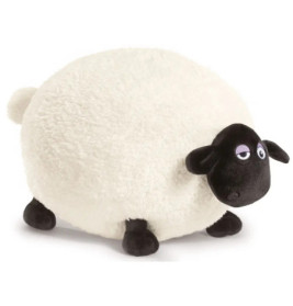 Plüschschaf mit rundem, weißem Körper, schwarzem Gesicht und Beinen sowie kleinem weißen Schwanz.
