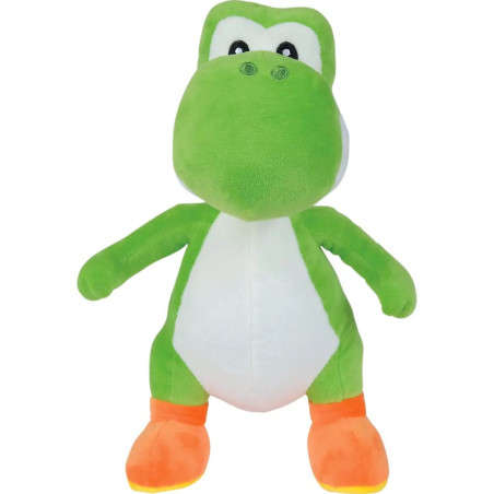 Grünes Plüsch-Dinosaurier-Spielzeug mit weißem Bauch und orangen Füßen vor weißem Hintergrund, frontal stehend. Grünes Plüsch-Dinosaurier-Spielzeug mit weißem Bauch und orangen Füßen vor weißem Hintergrund, frontal stehend.