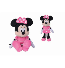 Zwei Minnie-Mouse-Plüschpuppen im rosa Kleid mit Schleife, eine sitzt, die andere steht.