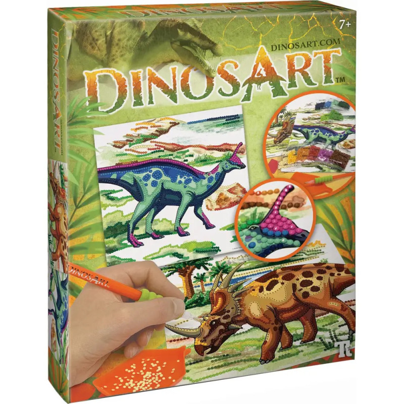 Dinosaurier-Bastelset mit bunten Dino-Motiven und Perlen, geeignet für Kinder ab 7 Jahren. Dinosaurier-Bastelset mit bunten Dino-Motiven und Perlen, geeignet für Kinder ab 7 Jahren.