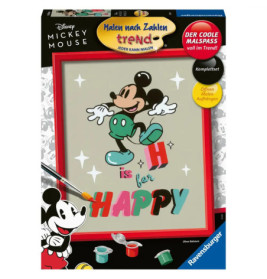 Mickey Mouse Malset mit bunter Farbpalette und dem Schriftzug H is for HAPPY abgebildet.
