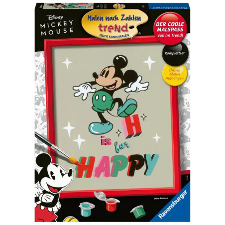 Mickey Mouse Malset mit bunter Farbpalette und dem Schriftzug H is for HAPPY abgebildet. Mickey Mouse Malset mit bunter Farbpalette und dem Schriftzug H is for HAPPY abgebildet.