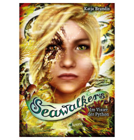 Buchcover von Seawalkers: Im Visier der Python mit Mädchen, deren Gesicht mit Schlangenzügen und Unterwassertönen verschmolzen i
