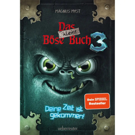 Buchcover mit frechem Gesicht und dem Titel Das kleine Böse Buch 3 in leuchtender blau-roter Schrift.
