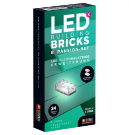 Erweiterungsset mit 24 transparenten LED-Bausteinen, geeignet für Kinder ab 5 Jahren.