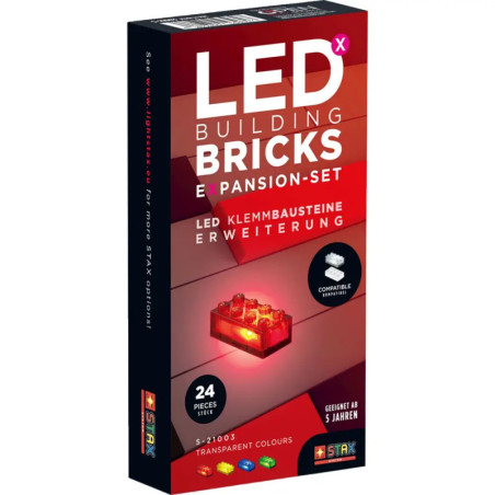 LED-Baustein-Erweiterungsset, 24 Teile, kompatibel mit gängigen Marken, geeignet ab 5 Jahren.