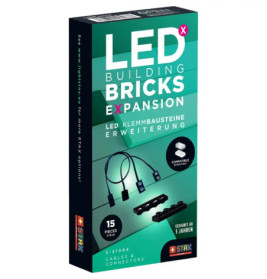 LED Bauklötze Erweiterungsbox: 15 Teile, Kabel und Stecker, geeignet ab 5 Jahren.