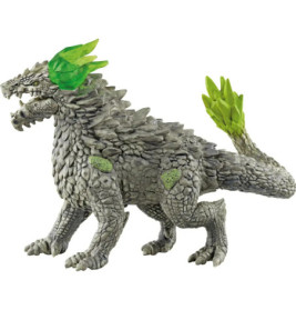 Graues, stacheliges Spielzeugmonster mit grünen Kristallhörnern und -schwanz, Maul zum Brüllen geöffnet.