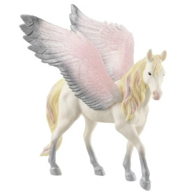 Weiße Pferdefigur mit Flügeln in Pink und Grau sowie gelber Mähne und Schweif.