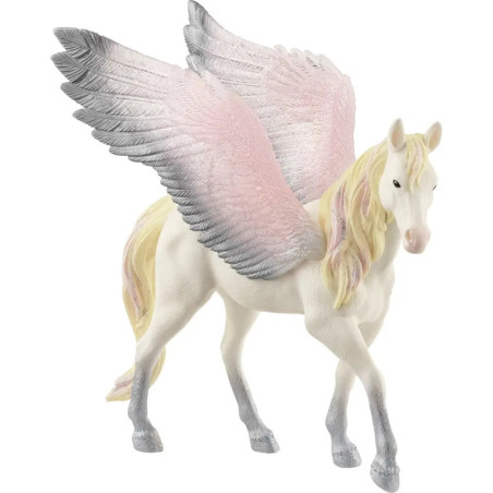 Weiße Pferdefigur mit Flügeln in Pink und Grau sowie gelber Mähne und Schweif.