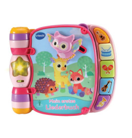 Buntes deutsches Musik-Spielbuch mit Tierillustrationen und seitlichen Instrumentenknöpfen.