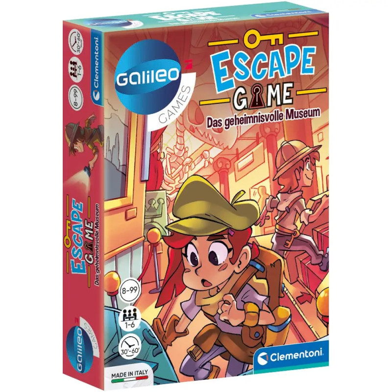 Spieleschachtel mit Comic-Detektiv im Museum, Titel: Escape Game - Das geheimnisvolle Museum.