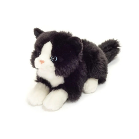 Teddy Hermann Katze liegend, weiß/schwarz, ca. 20 cm