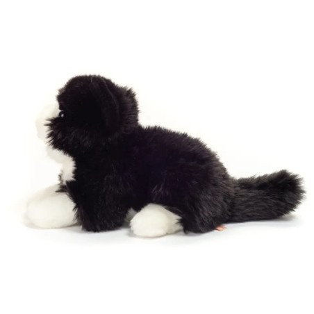 Teddy Hermann Katze liegend, weiß/schwarz, ca. 20 cm