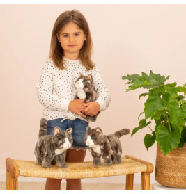 Teddy Hermann Katze stehend, grau, 20 cm