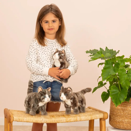 Teddy Hermann Katze stehend, grau, 20 cm