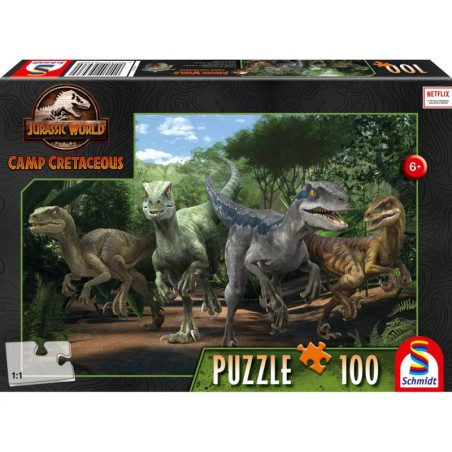 Schmidt Spiele 56436 Puzzle Jurassica World Camp Cretaceous Neue Abenteuer Das Velociraptor Rudel 100 Teile