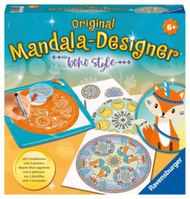 Mandala-Designer im Boho-Stil: Box mit bunten Mandalas und Fuchs, geeignet für Kinder ab 6 Jahren.
