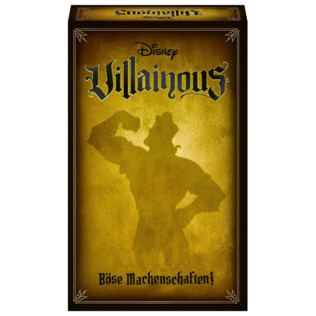 Disney Villainous: Brettspiel-Box mit schattenhafter Figur und dem deutschen Text Böse Machenschaften!.