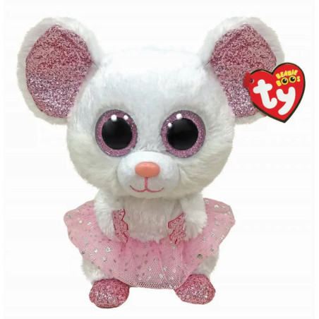 Weißer Plüschmaus mit großen rosa glitzernden Augen, rosa Ohren und Tutu aus der Ty Beanie Boos Kollektion. Weißer Plüschmaus mit großen rosa glitzernden Augen, rosa Ohren und Tutu aus der Ty Beanie Boos Kollektion.