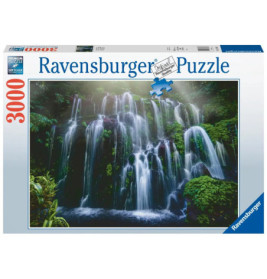 Ravensburger Puzzlebox mit 3000 Teilen und einem Motiv von grünem, üppigem Wasserfall auf der Vorderseite.