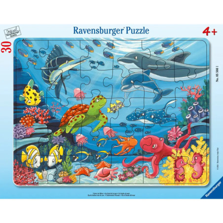 Buntes Unterwasser-Puzzle mit Fischen, Schildkröte, Oktopus, Delfin und Korallen für Kinder ab 4 Jahren.