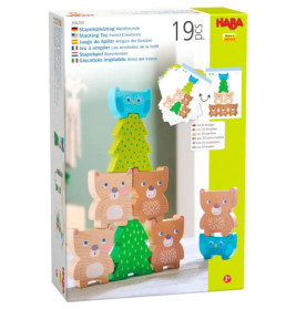 Box der HABA Stapelspiel Forest Creatures mit abgebildeten Tier- und Baumteilen auf der Vorderseite.