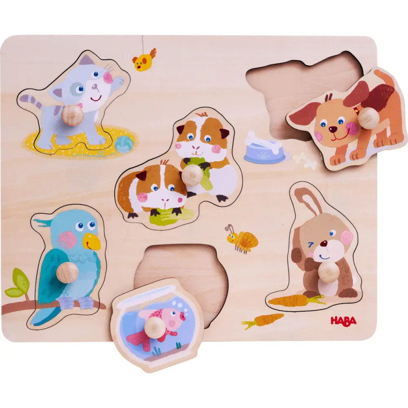 Holzpuzzle mit Katze, Hund, Vogel, Kaninchen, Meerschweinchen und Aquarium einige Teile fehlen. Holzpuzzle mit Katze, Hund, Vogel, Kaninchen, Meerschweinchen und Aquarium einige Teile fehlen.