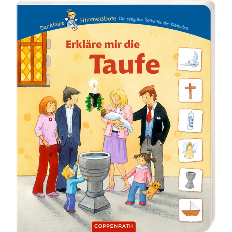Kinder und Erwachsene versammeln sich an einem Taufbecken auf dem Cover eines Kinderbuchs zur Taufe. Kinder und Erwachsene versammeln sich an einem Taufbecken auf dem Cover eines Kinderbuchs zur Taufe.