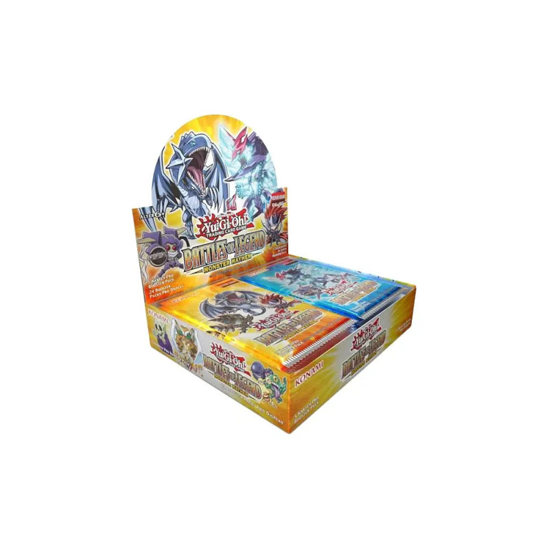 Yu-Gi-Oh! Battle of Legend: Crystal Revenge Display mit bunten Boosterpacks.