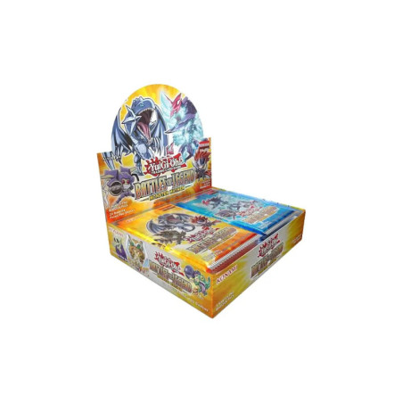 Yu-Gi-Oh! Battle of Legend: Crystal Revenge Display mit bunten Boosterpacks.