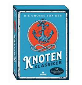 Blaue Box mit Anker- und Seilgrafik, Aufschrift Knoten Klassiker, deutsche Knotenanleitung.