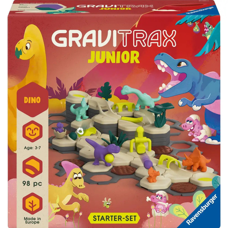 GraviTrax Junior Dino Starter Set mit Dinos, Schienenteilen und bunter Box. Für Kinder von 3-7 Jahren. GraviTrax Junior Dino Starter Set mit Dinos, Schienenteilen und bunter Box. Für Kinder von 3-7 Jahren.