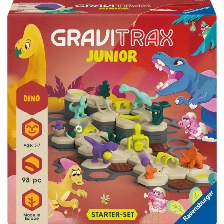 GraviTrax Junior Dino Starter Set mit Dinos, Schienenteilen und bunter Box. Für Kinder von 3-7 Jahren.