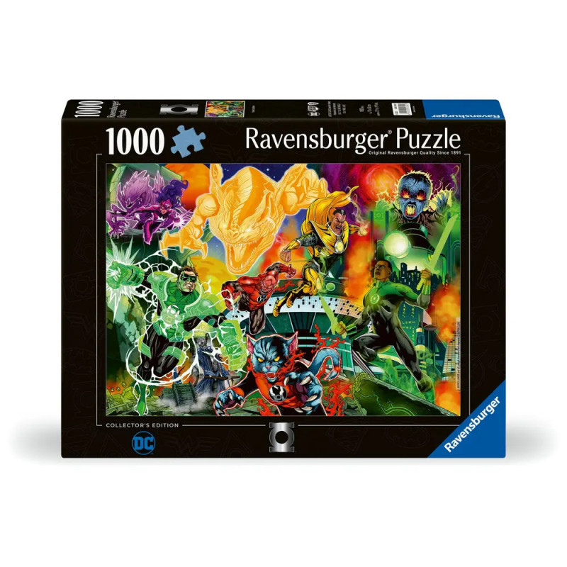 Ravensburger Puzzle mit 1000 Teilen und farbenfrohem Green Lantern-Motiv aus dem DC Comics-Universum.