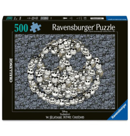 500-teiliges Ravensburger Puzzle mit Figuren aus The Nightmare Before Christmas im Spiraldesign.