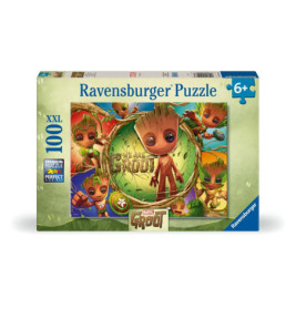 Ravensburger 100-Teile-Puzzle mit Motiven von Baby Groot aus Marvel, geeignet ab 6 Jahren.