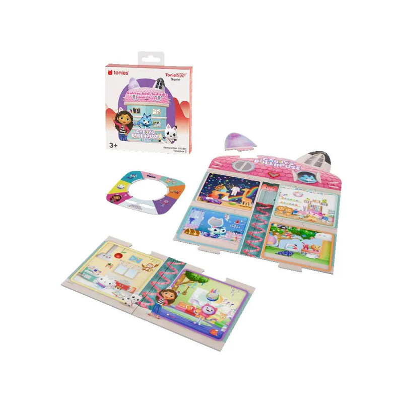 Interaktives Kinderbuch mit bunten Illustrationen, CD und Verpackungsbox im Hintergrund. Interaktives Kinderbuch mit bunten Illustrationen, CD und Verpackungsbox im Hintergrund.