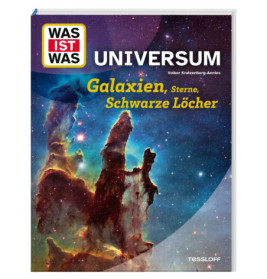Buchcover: Was ist Was Universum mit Weltraumszene, Titel Galaxien, Sterne, Schwarze Löcher.