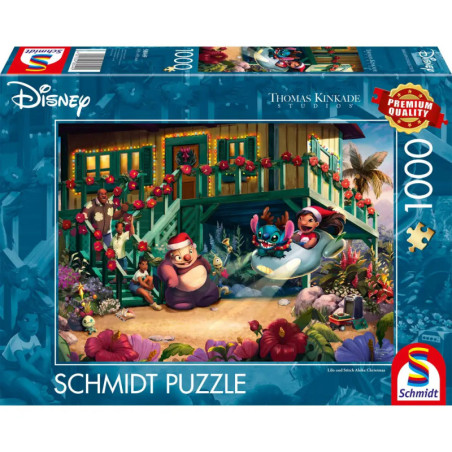 Schmidt-Puzzlebox (1000 Teile) mit Disney Lilo & Stitch Weihnachtsmotiv auf der Vorderseite.
