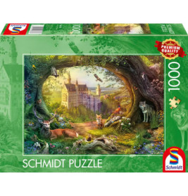 Schmidt Puzzle mit 1000 Teilen, auf dem Kartondeckel sind ein Schloss, Tiere und Bäume abgebildet.