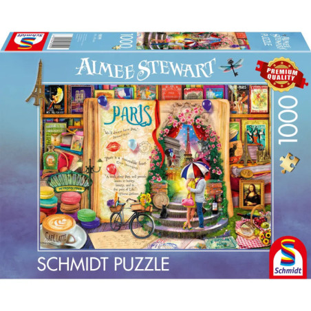 Schmidt Puzzle, 1000 Teile, Paris-Motiv von Aimee Stewart in bunter Verpackung.